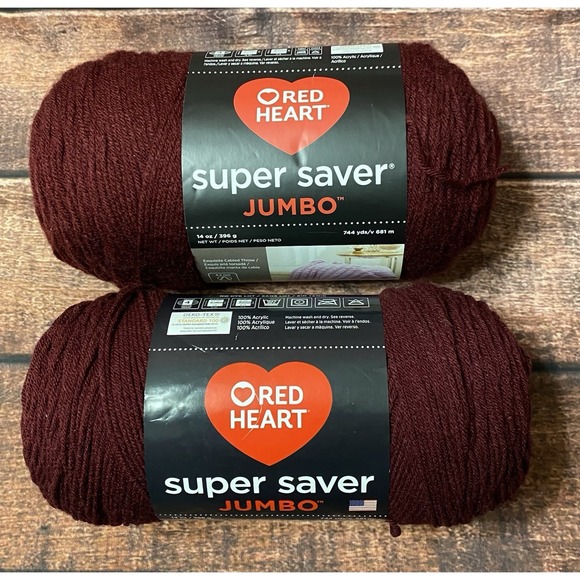 Red Heart Other - Red Heart Super Saver Jumbo Yarn Claret 4-Medium 14 oz/744 yards Lot of 2